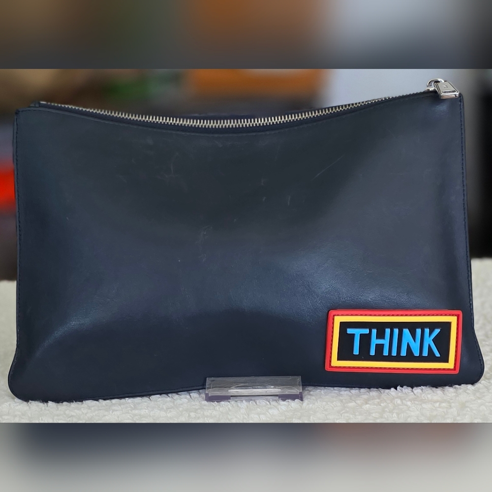 Fendi ROMA THINK Navy and Red Logo Clutch - Picture 2 of 8
